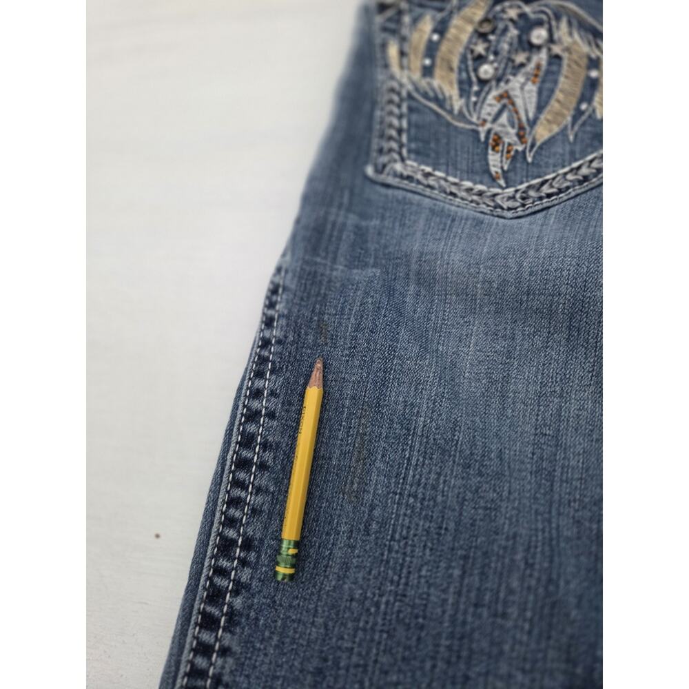 Rock 47 Wrangler Jeans Womens 7/8x34 Blue Bootcut Low Rise Denim Distressed READ - Picture 10 of 14